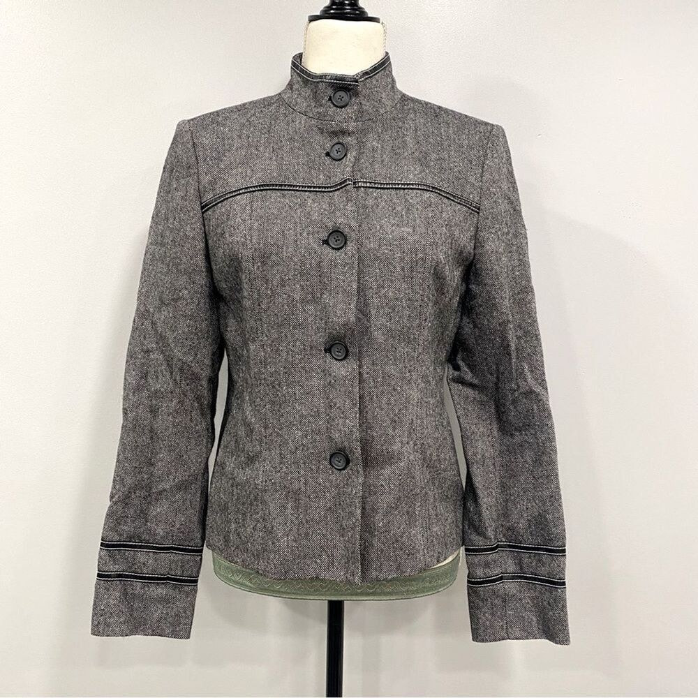 VTG MICHAEL KORS 6 Gray Tweed Wool Suit Blazer Dark Academia Military Corp Core